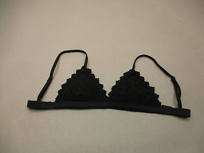#ad XHILARATION Size S Womens Black Lined Wireless Back Close Crochet Bikini Top 5D $10.00