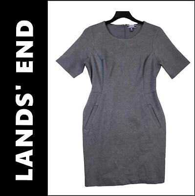 Lands#x27; End Gray Dress Size 14P Women Short Sleeve Sheath Pocket $18.75