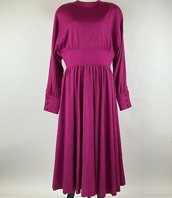 Adele Simpson Women 80#x27;s Vintage Wool Pink Long Sleeve Maxi Dress sz 12 $60.00