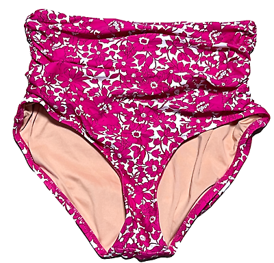 #ad J.CREW BLUSHING MEADOW RUCHED HIGH RISE FULL COVERAGE BIKINI SWIMSUIT BOTTOMS S $22.99