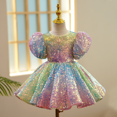 #ad Flower Girl Princess Multicolor Sequined Tulle Tutu Short Ball Gown Dress Party $69.95