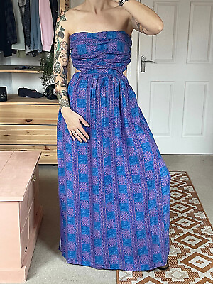 Free People Blue Pink Boho Print Peyton Long Maxi Dress LARGE Strapless BNWT GBP 42.99
