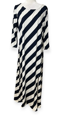 #ad #ad CATO Women#x27;s Maxi Dress Long Sleeve Size XL White Navy Stripes $15.00