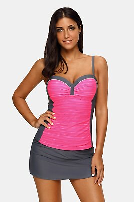 #ad Sweetheart Neck Two Piece Ruched Skirted Swimwear $48.95