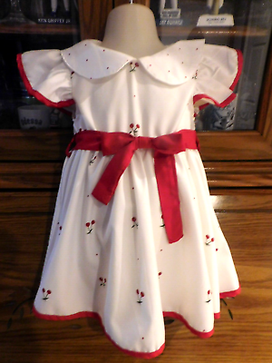 #ad #ad Girls White Cherry Print Peter Pan Collar Polyester Flounce Sleeves Dress 12 M $16.00