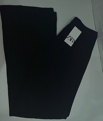 NWT ZARA LONG FLOWY PANTS MEDIUM Black high waisted Straight leg zip closure $39.00