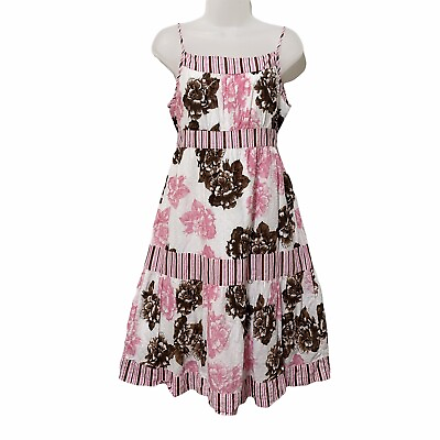 #ad #ad Bonnie Jean Girls Tiered Pink Brown Floral Strap Swiss Dot Sun Dress Size 14.5 $14.95