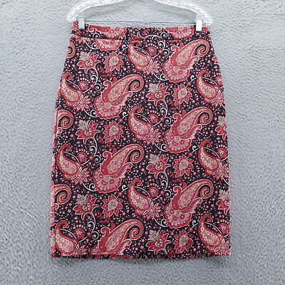 Talbots Womens Paisley Pencil Skirt 10 Petite Red Black Back Slit Stretch Midi $21.99
