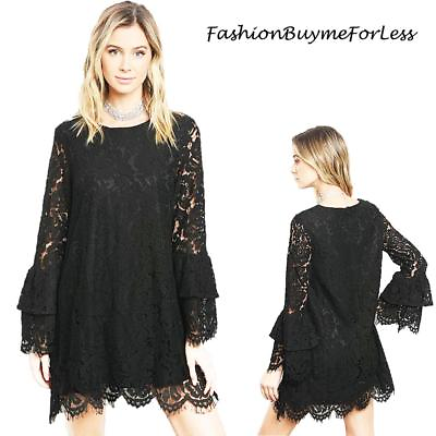 Haute Gothic Steampunk VTG Victorian Lace Bell Sleeve Cocktail Black Dress S M L $42.95