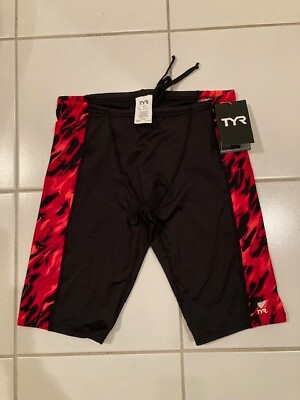 TYR Men#x27;s Red Black Swim Suit Jammer Racer Drawstring Waist New W TAGS SZ 34 $24.00