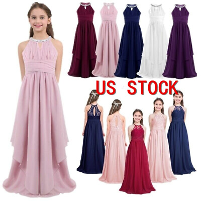 #ad US Girls Chiffon Maxi Dress Shiny Sequins Bridesmaid Dress Juniors Girls Gowns $19.28