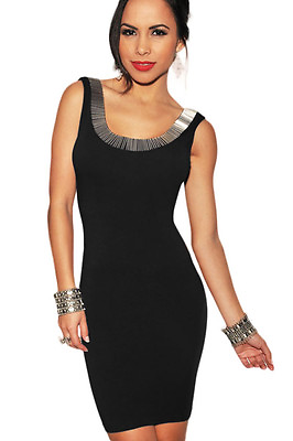 #ad Silver Jeweled Accent Low Back Sleeveless Party Mini Dress Black $19.99