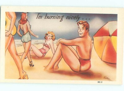 #ad Pre 1980 Risque signed MAN WATCHING SEXY GIRLS ON BEACH : clearance AC7164@ C $2.75