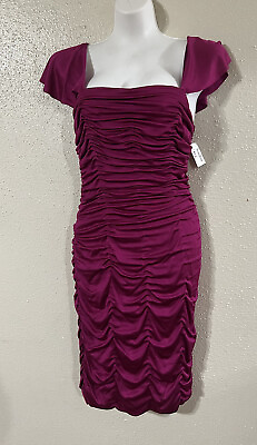 #ad NWT Kay Unger New York Sz 8 Ruched Cocktail Dress Midi Length Square Neck Pink $135.15