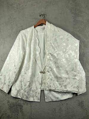 #ad DANILLO Womens 24W Skirt Suit Set Formal White Embossed Rhinestone Brooch Clasp $23.90