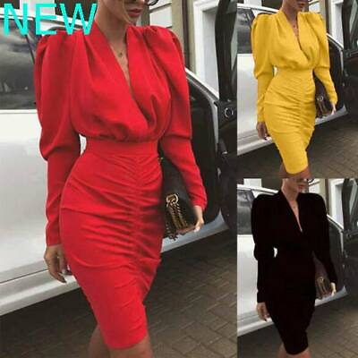 #ad Party Dress Long Sleeve Womens Bodycon Evening V Neck Casual Dresses Cocktail $31.85