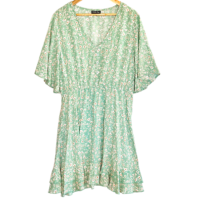 Womens Boho Dress Plus Size 16 Green Floral Elastic Waist Knee Length EMILY MAE AU $24.99