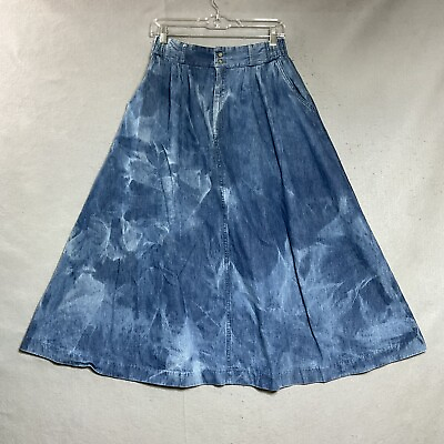 #ad Upcycled Denim Skirt Skirt Womens Small Blue Pockets Acid Wash Maxi Modest OOAK $29.97