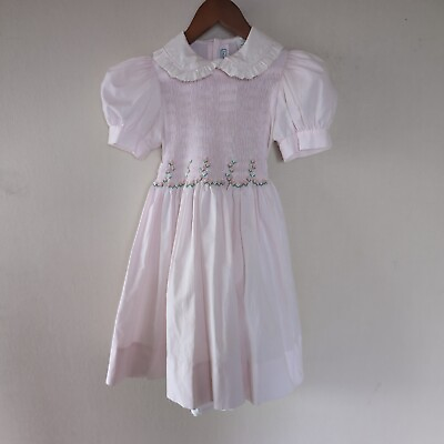 #ad Isabel Garrenton Pink Party Dress Girls Sz 5 Smocked Floral Garden Flower Girl $40.00