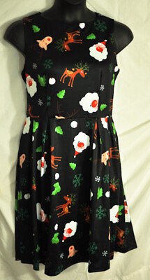 women#x27;s fun Christmas dress size large sleeveless zipper back Santa reindeer new $17.53
