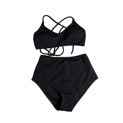 #ad Medium bikini 2 pc swimsuit high waist tie up crossback $10.00