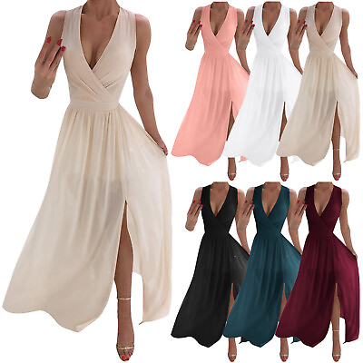 #ad Sexy Beach V Neck Dresses Summer Party Casual A Line Midi Formal Dress For Women $18.84