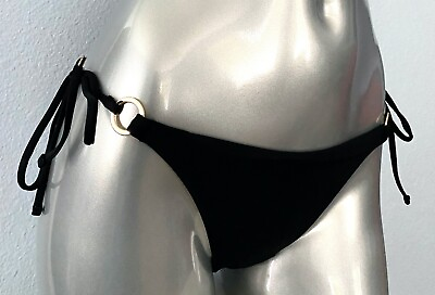 Victorias Secret New Black Gold Ring Side Tie Sexy Swim Bikini Bottom $23.99