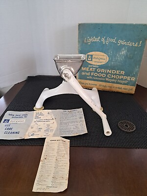#ad Vintage Maid of Honor Sears Manual Tabletop White Food Mest Grinder Chopper $22.00