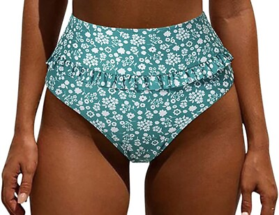 #ad Women#x27;s Bikini High Waisted Bathing Suit Bottom Green Floral Small New w out Tag $9.00