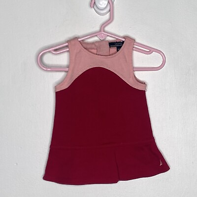 #ad Nautica Color Block Sleeveless Summer Dress Girls Size 6 9 Months Pink Berry $3.24