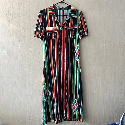 #ad Lamp;B Lucky amp; Blessed Dress Sz Small Rayon Long Maxi Pockets Stripes $26.99