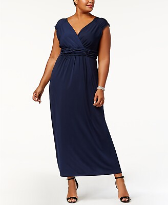 #ad NY Collection Women#x27;s Plus Size Ruched Empire Maxi Dress Blue Size 2 Extra Large $27.50