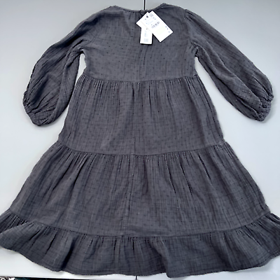 Zara Dress Girls 8 Years 128 cm Grey Long Sleeve Cotton Tiered Swiss Dot Gauze $22.00
