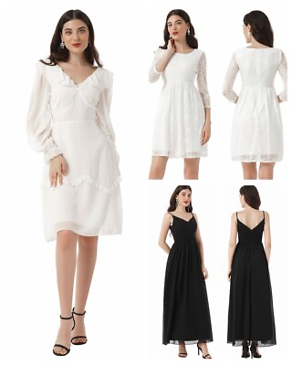 #ad Ladies Long Sleeve Floral LacWomen Midi Dress Long Sleeve Cocktail Midi Dresses $21.26