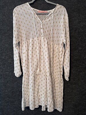#ad Scandal Italy Ordell Tiered Boho Dress White Gold Cotton Lightweight tassels med $44.99