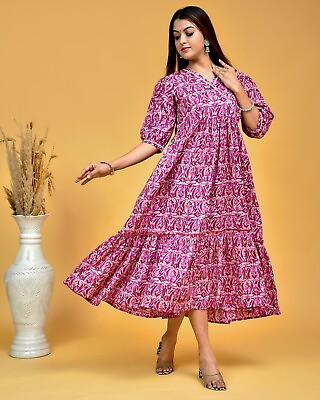 #ad Indian dress for women wear Cotton Ruffle Dress long gown Ethnic Boho Dress $46.34