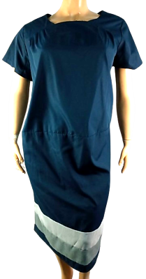 #ad *Zanzea blue grey color block trim square neck short sleeve maxi dress XXXXL $15.99