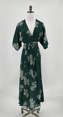 #ad Reformation Winslow Dark Green Floral Print Wrap Maxi Dress XSmall $157.25