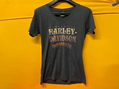 Harley Womens V Neck Short Sleeve T Shirt Dark Grey Medium $19.95