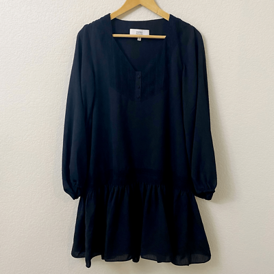 #ad Textile Elizabeth amp; James Size Medium Black Bibbed Long Sleeve Boho Dress $23.74