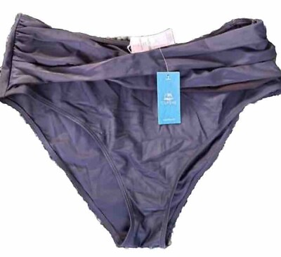 #ad CUPSHE Blue Bikini Bottom High Waist Bathing Suit Size L NWT $12.99