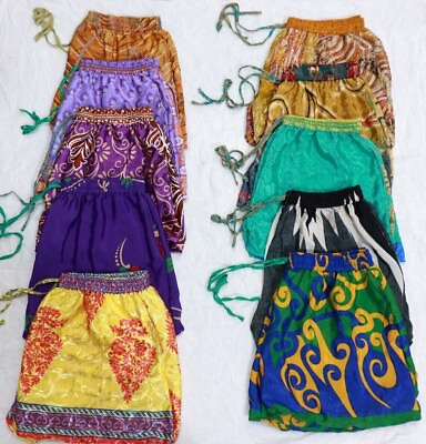 #ad #ad Lot of Indian Recycle Silk Sari Boho Short Pockets Bohemian Gypsy Multi Shorts $449.99