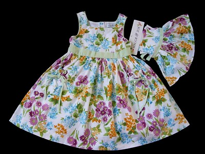 #ad NEW Girl#x27;s Green Yellow Floral Summer Party Fancy Dress Matching Doll Dress $29.99