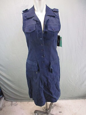#ad NWT NORDSTROM Size 9 Womens Navy Blue Denim Belted Sleeveless Sheath Dress 215 $19.99