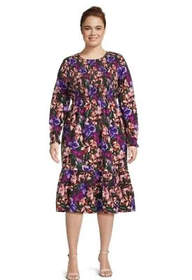 NEW NWT Colorful Floral Choose Plus Sz Smocked Tiered Cotton Midi Dress Pockets $14.25