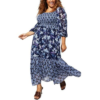 #ad Taylor Womens Ruched Tiered Floral Maxi Dress Plus BHFO 9724 $18.99