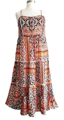 #ad Plus Size Aztec Vintage Boho Crochet Lace Trim Cami Maxi Dress Gypsy Sundress 2X $58.95