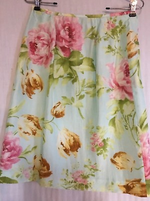 #ad Floral Mint Background Floral Silk Size 8 petite lined Kasper Skirt $22.00