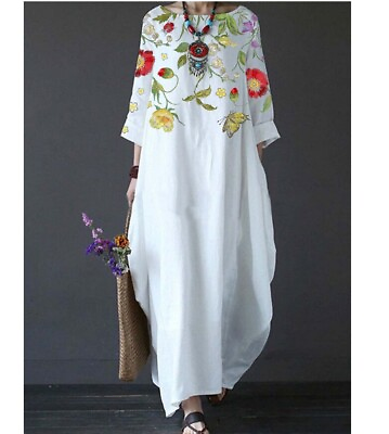 #ad Plus Size Womens Loose Kaftan Summer Floral Boho Maxi Dress Ladies Sundress Gown $20.92
