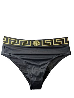 #ad VERSACE Greca Bikini Bottoms High Waist Cut Swimwear Black XL 4 NEW RRP 160 GBP 84.80
